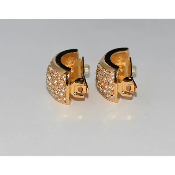 Christian Dior Henkel Grosse Chunky Half Moon Pave Rhinestone Clip Earrings - Picture 8 of 9